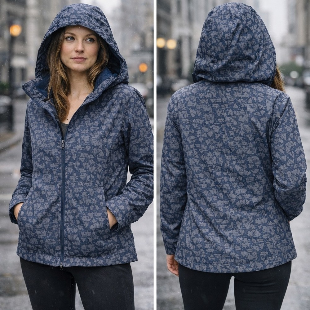 Duluth Trading Co‎ Womens XS Full Zip Hooded Jacket Blue Camo Lightweight